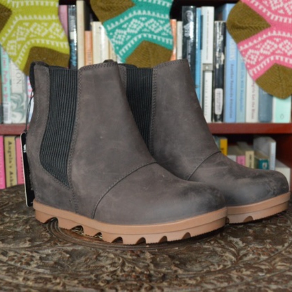 Sorel Brown and Black Wedge Chelsea Ankle Boots